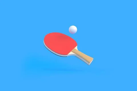 Red racket for table tennis with white ball on blue background Stock Illustration