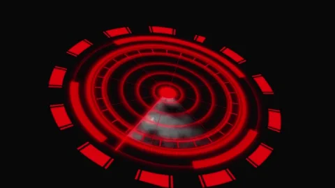 Red Radar Interface with Target Detection and Smoke Effect scan technology Stock Footage 330346570