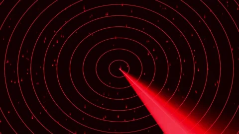 Red radar scanner and digital rain animation with sweeping sonar beam and c.. Vídeo Stock 343507914