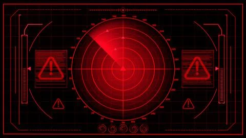 Red radar screen displays warning interface Stock Illustration