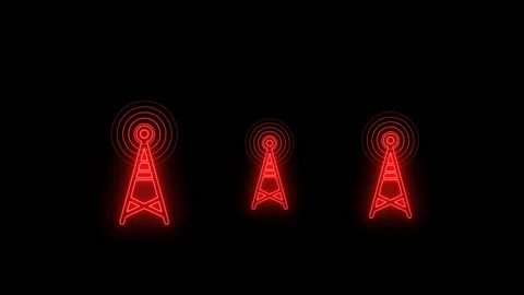 Red radio waves signal with multiple network tower alpha ready Stock Footage 211795105