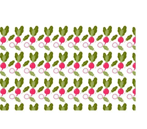 Red radish in flat style. Seamless floral pattern on a white background. Stock Illustration