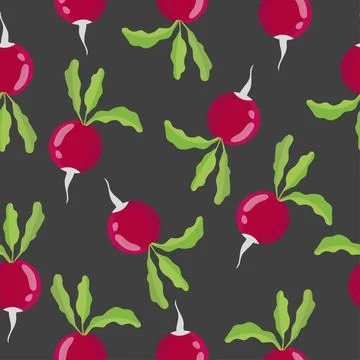 Red radish seamless pattern on dark background Stock Illustration