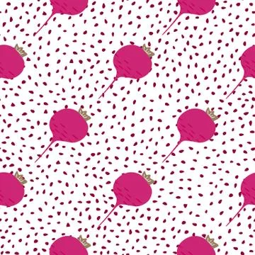 Red radish seamless pattern on dots background. Botanical wallpaper. Stock Illustration