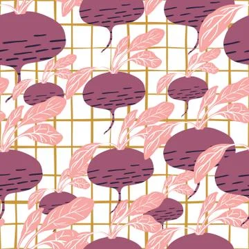 Red radish seamless pattern on green background. Vintage botanical wallpaper. Stock Illustration