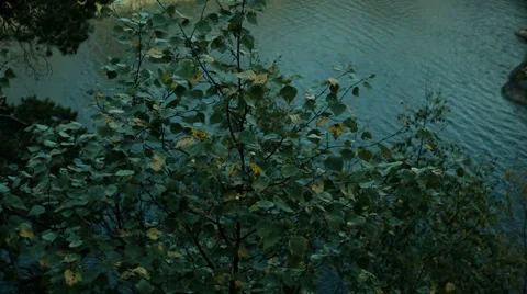 Red raft with three men floating on the fjord, past the stone Islands Stock Footage 67998299