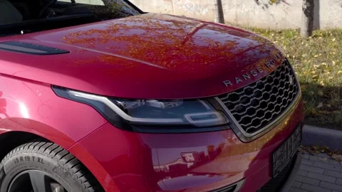 Red Range Rover Velar. Radiator Grille. Stock Footage 254815872