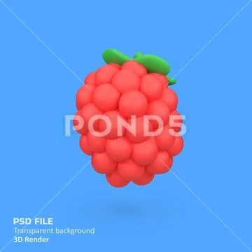 Red raspberries isolated 3d render icon illustration PSD Template