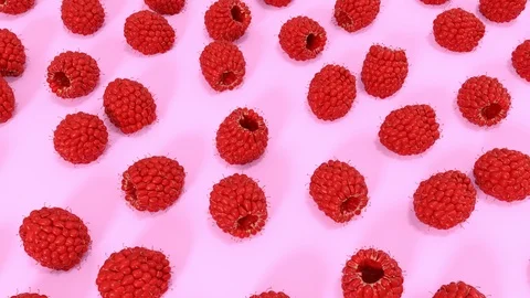 Red raspberries rotating in different pastel background. 4K 3d render animation  Stock Footage 107123784
