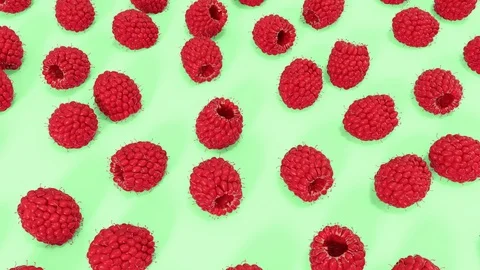 Red raspberries rotating in different pastel background. 4K 3d render animation  Stock Footage 107124243