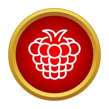 Red raspberry fruit outline icon on button Stock Illustration