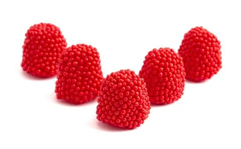 Red Raspberry Gummy Candy Isolated on a White Background Stock Photos