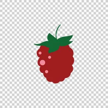 Red Raspberry Icon with Green Leaves and Stem Illustration Stock Illustration