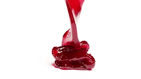 Red Raspberry jam drizzle liquid flow on white bg Stock Footage 297793578