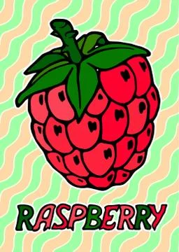 Red raspberry with text on waving background Stock Illustration