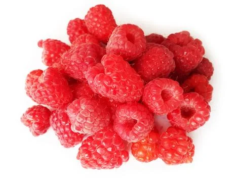 Red raspberry on white background - sweet berries Stock Photos