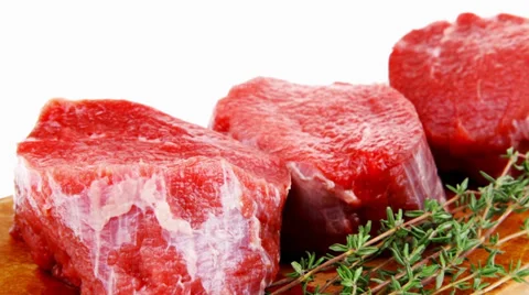 Red raw fillet chops : three fresh beef meat chops Vídeos de archivo 29666760