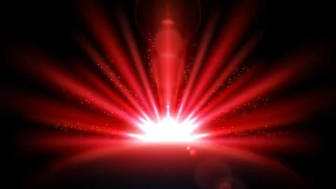 Red Rays with Lens Flare Isolated on Black Background. Widescreen Resolutio.. Illustrazione stock