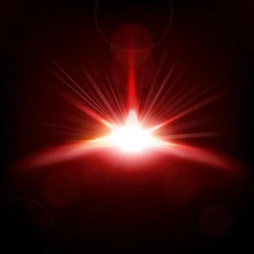 Red Rays Rising From Horizon, Vector Illustration Stock Illustration