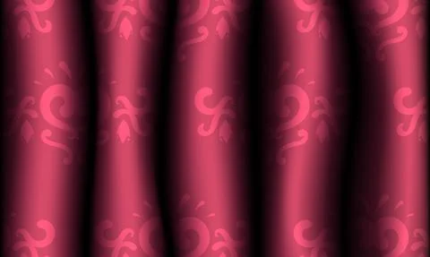 Red realistic curtain with a pattern. Vector illustration. Illustrazione stock
