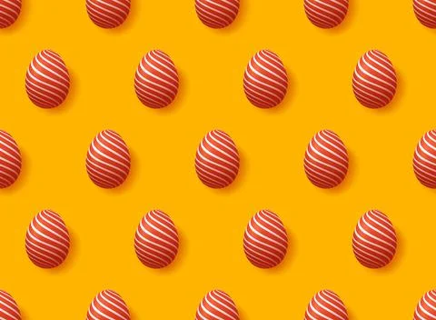 Red realistic easter eggs on yellow background. Seamless pattern. Easter coll 스톡 일러스트