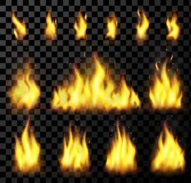 Red realistic fire set on a transparent background. for danger concept or web 스톡 일러스트