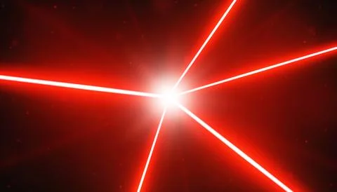 Red realistic laser beam background. Laser rays with explosion on black ambient Stock Illustration