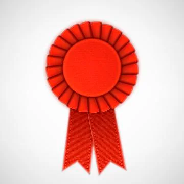 Red Realistic Textile Rosette with Ribbons. Stock Illustration