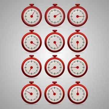 Red realistic timers, increments from 5 to 60 Stock Illustration