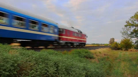 Red receding train Video Stock Footage 161096507