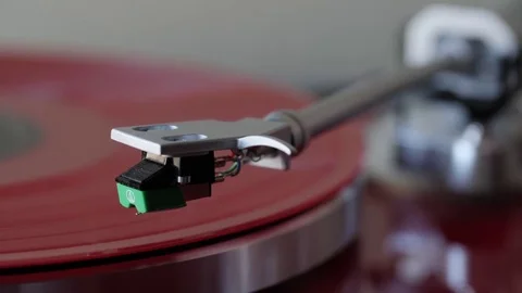 Red Record Player Needle Drop Red LP Stock Footage 82463345