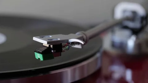 Red Record Player Needle Drop Black LP Stock Footage 82463398