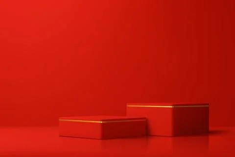 Red rectangle chinese podium stage, golden rings Stock Illustration