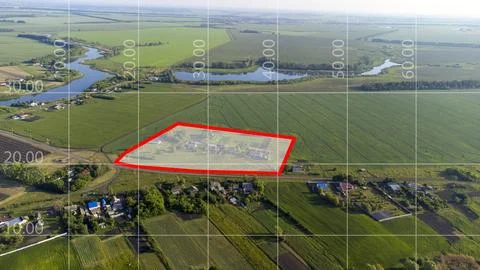 A red rectangle is drawn on a map of a rural area Stock Photos