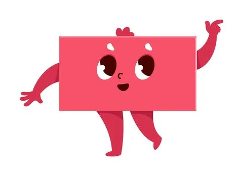 Red rectangle math shape cartoon cute character イラスト素材
