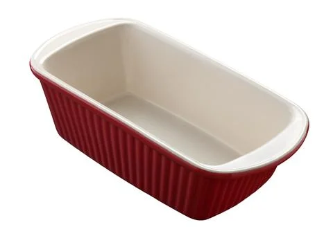 Red rectangular empty baking dish isolated on white background Stock-Fotos