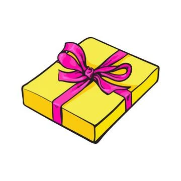 Red rectangular gift box with bow and ribbon Stock Illustration