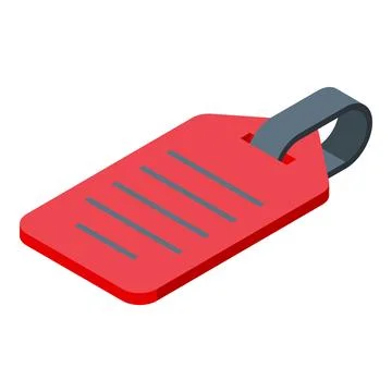 Red rectangular luggage tag with gray strap isometric icon Stock Illustration