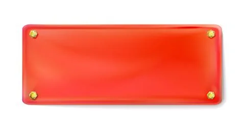 Red rectangular painted plate with gold bolt or screws isolated. イラスト素材