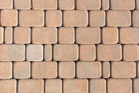 Red rectangular paving slabs with rounded edges Foto stock