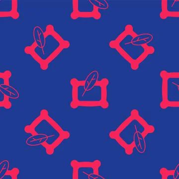 Red Rectangular pillow icon isolated seamless pattern on blue background. Cus Illustrazione stock