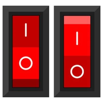 Red rectangular power toggle switches in on and off position set isolated on  Stock Illustration