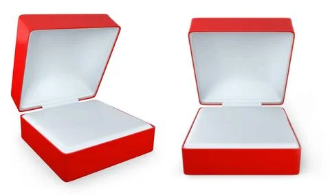 Red rectangular ring box, two views Red rectangular ring box isolated on w... Stock Photos