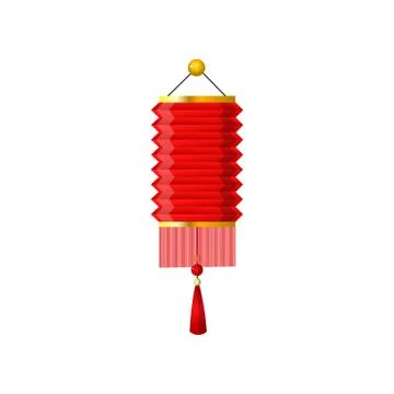 Red rectangular shape corrugated chinese paper sky lantern with decoration Stock Illustration