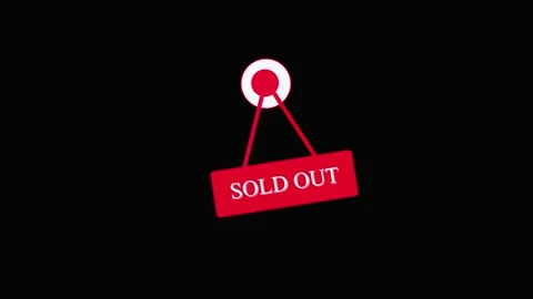 Red Rectangular Sold Out Sign Hanging from a Circular Mount on a Black Back.. Stockbeeldmateriaal 321589639
