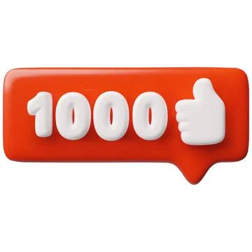 Red rectangular speech bubble with white numbers 1000 and a thumbs-up symbol. Stock Illustration