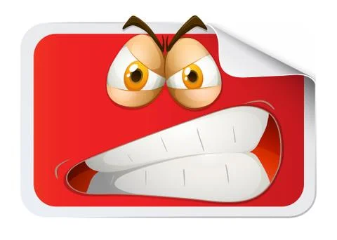 Red rectangular sticker with furious face Stock Illustration