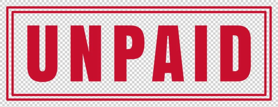 Red Rectangular UNPAID Stamp Badge Isolated on Transparent Background Stock Illustration