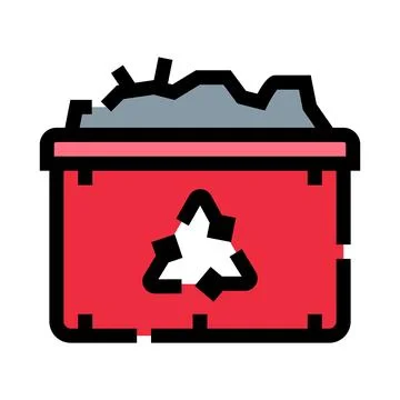 Red recycle bin full of overflowing trash Stock Illustration