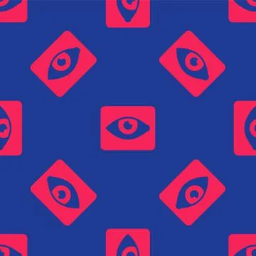 Red Red eye effect icon isolated seamless pattern on blue background. Eye Illustrazione stock